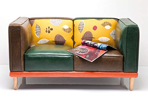 Kare Design Sofa Leaf 2-Sitzer, Loungecouch im Retro-Stil, Braun-Grün-Gelb (H/B/T) 72x130x69cm