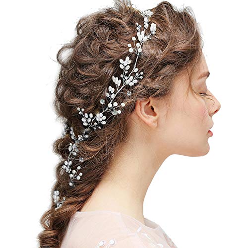 Braut Haardraht Kopfschmuck Haarschmuck Hochzeit Haarband und Stirnband mit Kristall Perle(100cm), Fashion Haarranke Schön Style Glänzende für Frauen und Mädchen (Silber) MEHRWEG