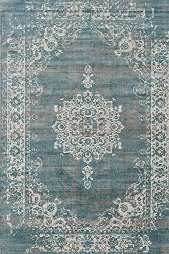 LIFA LIVING 160 x 230 cm Vintage Teppich für Wohnzimmer und Schlafzimmer, Wohnzimmerteppich mit Muster Orientalisch, Blau Grau, aus weicher Wolle